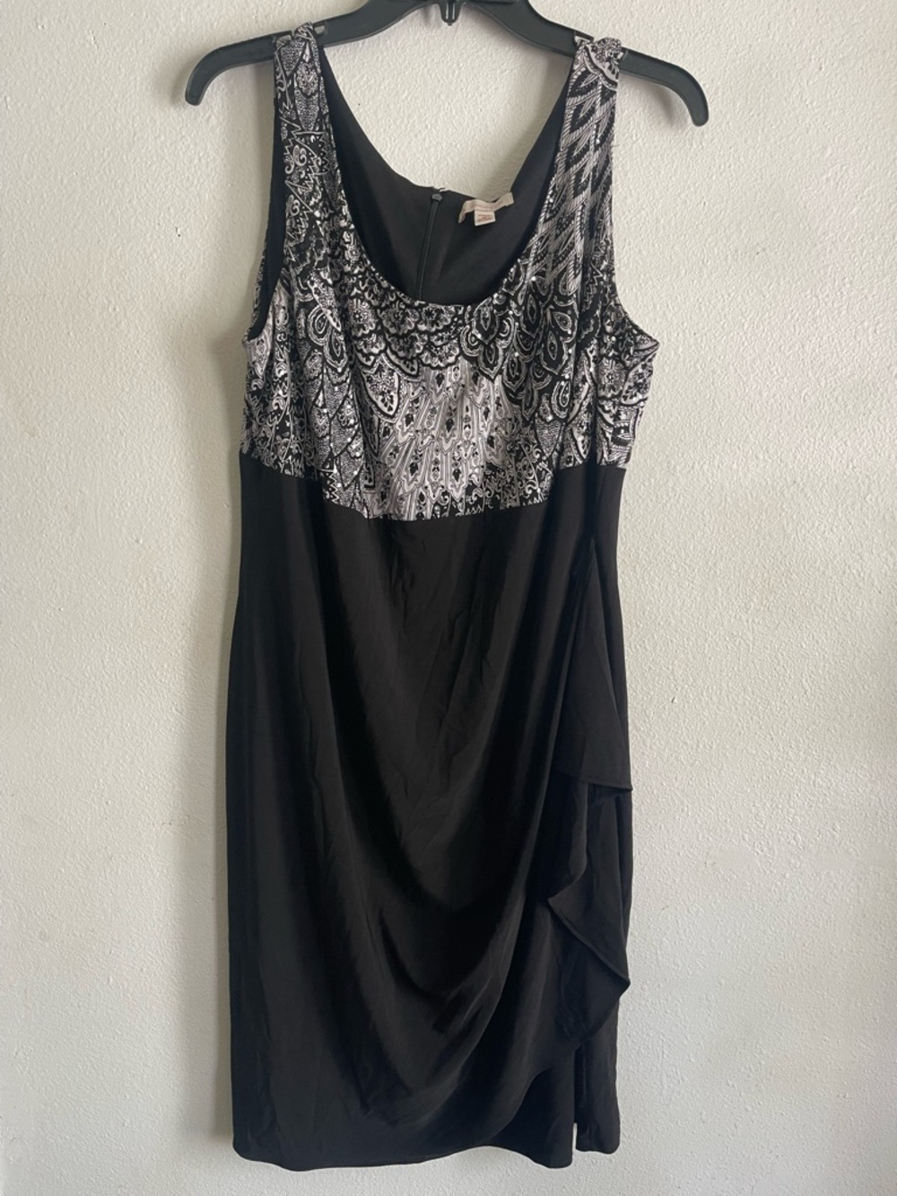 Black Midi Dress with White Patterned Bodice